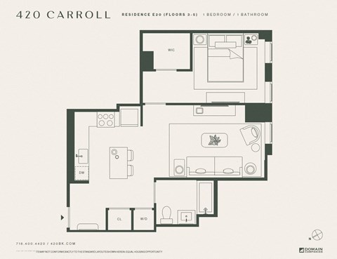 Floor plan for 1 bed, 1 bath, 660 sqft